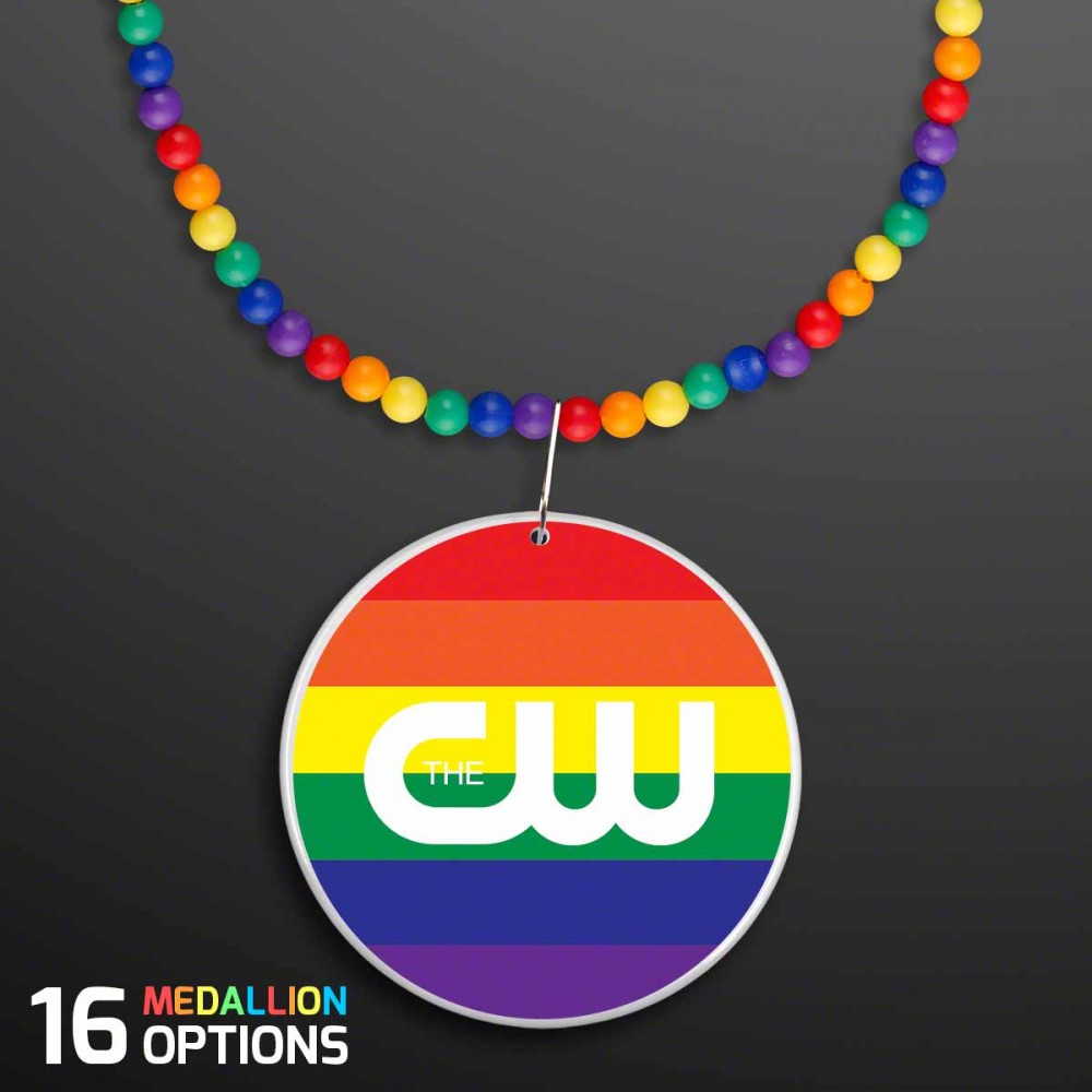 Custom Imprinted Rainbow Beads Necklace with Medallion (NON-Light Up) - Overseas Imprint Custom Imprinted Rainbow Beads Necklace with Medallion (NON-Light Up) - Overseas Imprint