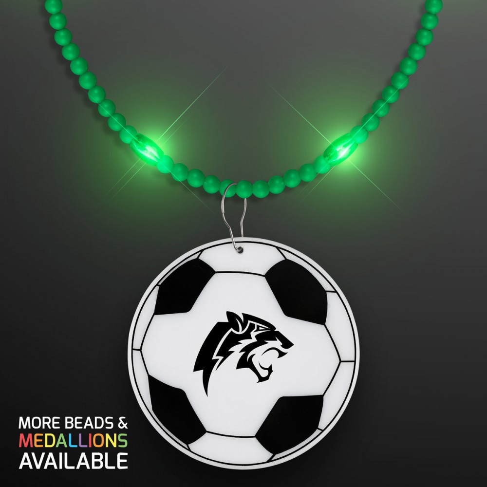 Still-Light Green Beads with Soccer Ball Medallion - Domestic Print Custom Imprinted Still-Light Green Beads with Soccer Ball Medallion - Domestic Print Custom Imprinted