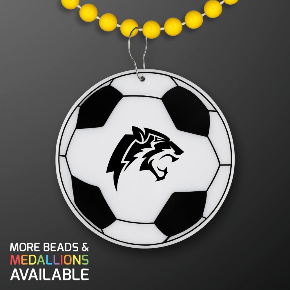 Logo Branded Soccer Ball Medallion with Yellow Beaded Necklace (Non Light Up) - Domestic Print
