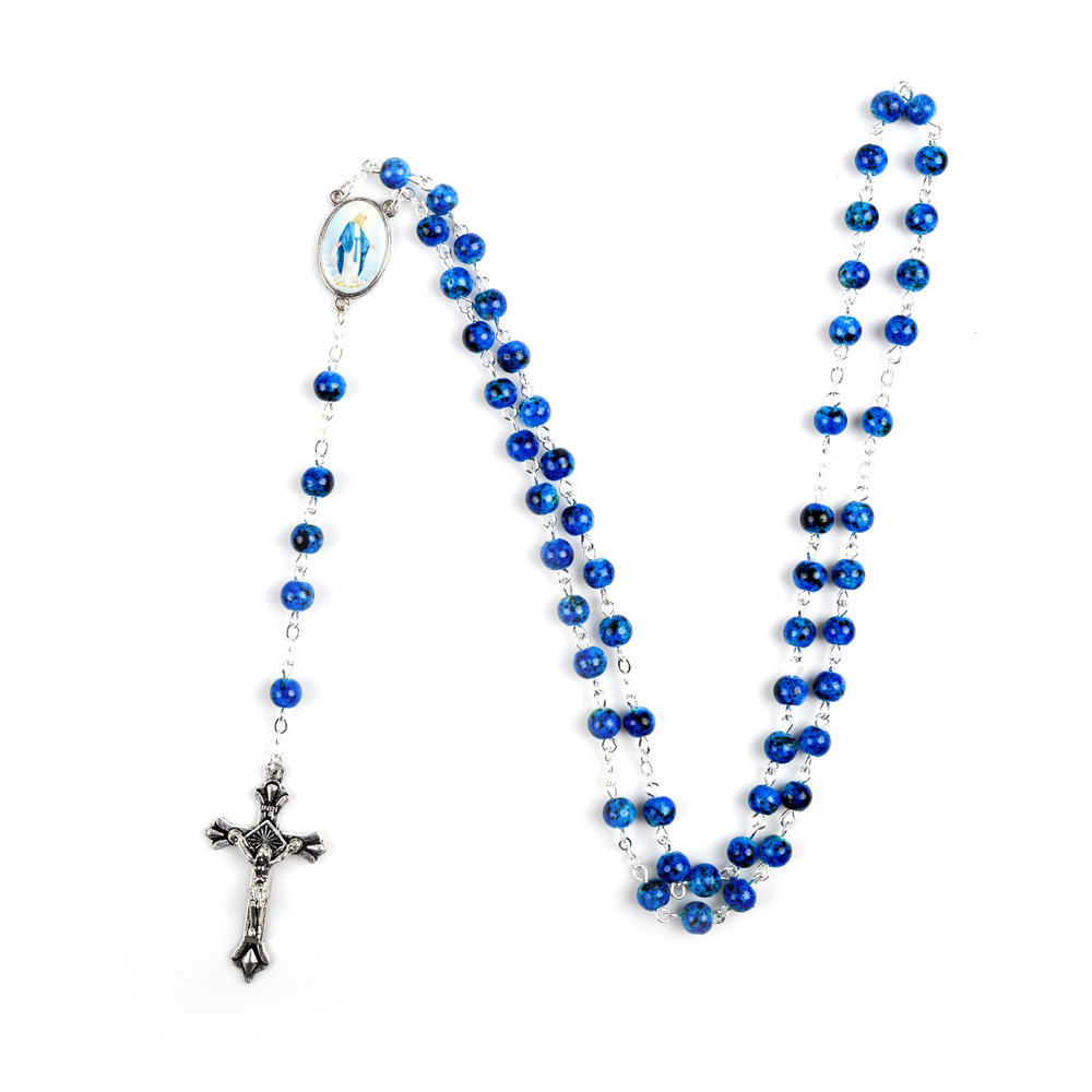 Custom Printed Lucite Cross Rosary Beads Necklace