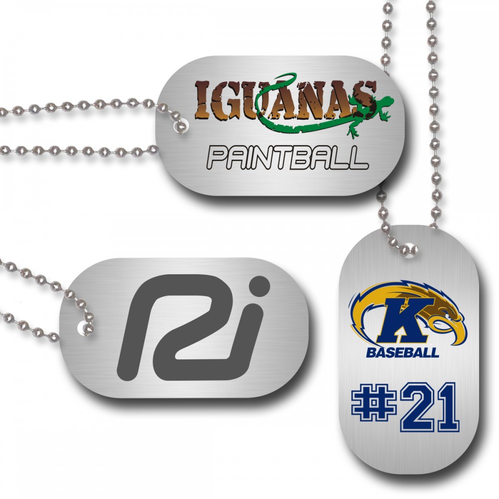 Logo Branded 1.125" x 2" Brushed Silver Aluminum, Full Color Dog Tag Logo Branded 1.125" x 2" Brushed Silver Aluminum, Full Color Dog Tag
