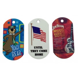 Custom Imprinted Military Style Dog Tag Necklace with a Full color, sublimated imprint and 24" beaded ball chain.  Custom Imprinted Military Style Dog Tag Necklace with a Full color, sublimated imprint and 24" beaded ball chain.