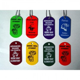 Logo Branded Military Style Dog Tag Necklace with an Epoxy Screen printed imprint and 24" beaded ball chain.  Logo Branded Military Style Dog Tag Necklace with an Epoxy Screen printed imprint and 24" beaded ball chain.