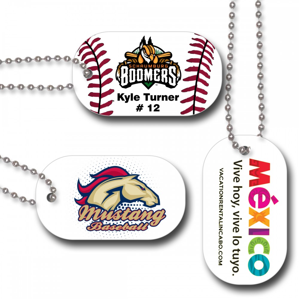 1.125" x 2" Enamel White Aluminum, Full Color Dog Tag Custom Imprinted 1.125" x 2" Enamel White Aluminum, Full Color Dog Tag Custom Imprinted