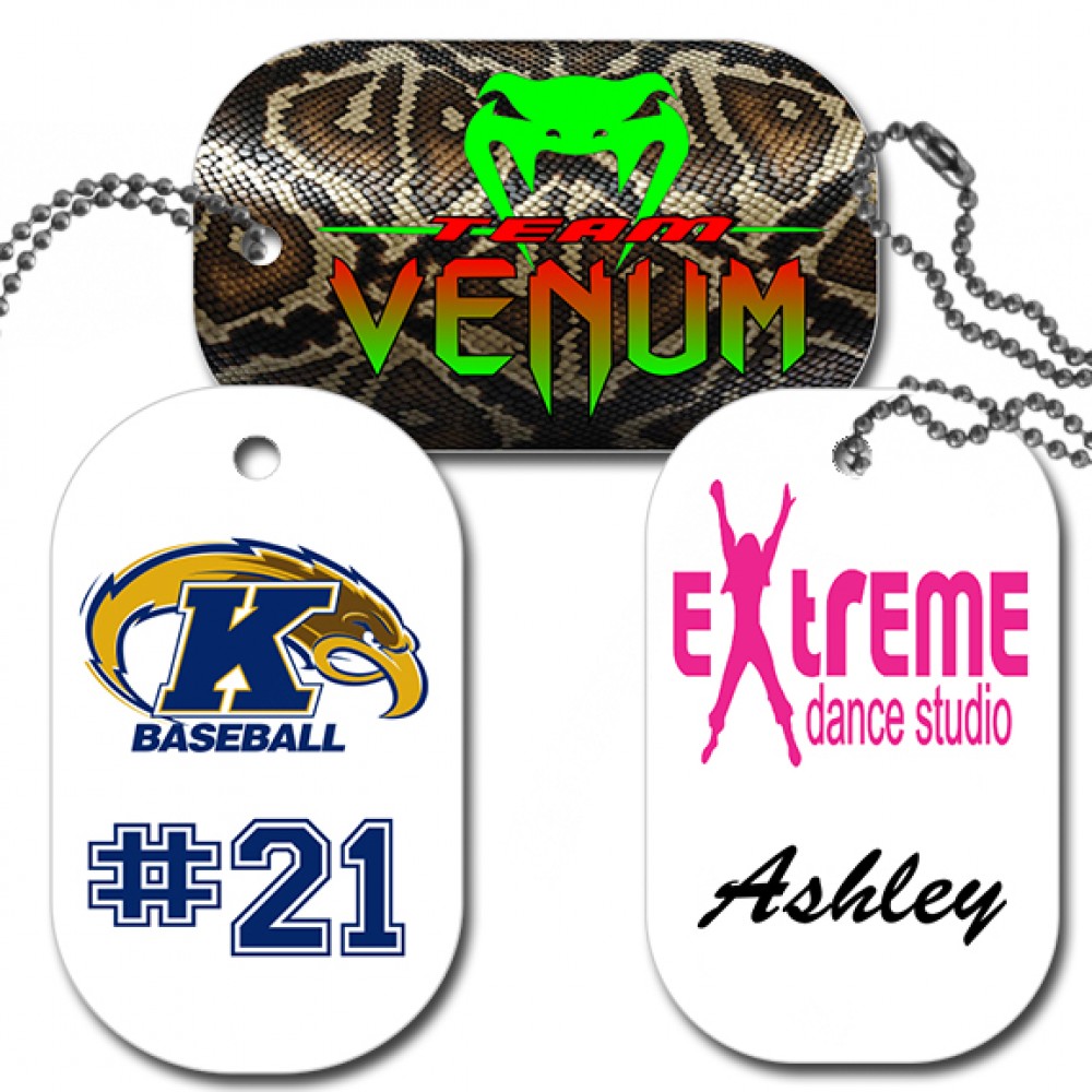1.375" x 2.25" Enamel White Aluminum, Full Color Dog Tag Custom Imprinted 1.375" x 2.25" Enamel White Aluminum, Full Color Dog Tag Custom Imprinted