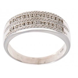 Logo Branded Sterling Silver & 2 Row Diamond Ring