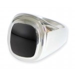 Logo Branded Ladies' Silver Onyx Stone Ring