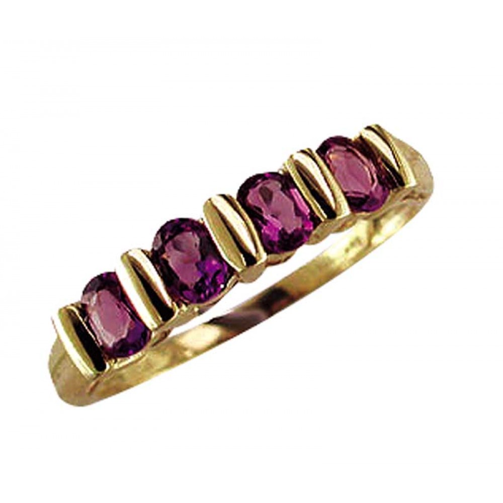Ladies 10K Yellow Gold Quad Ring w/ Amethyst Custom Imprinted Ladies 10K Yellow Gold Quad Ring w/ Amethyst Custom Imprinted