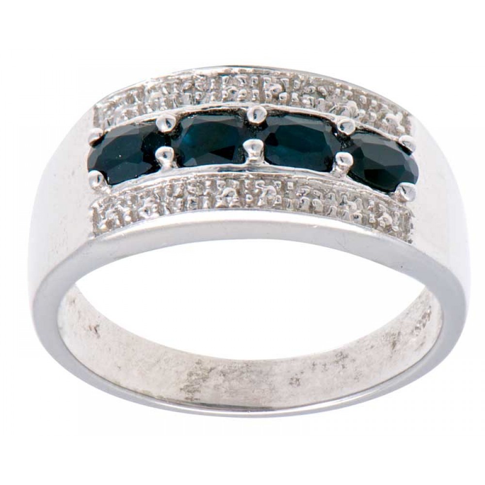 Custom Engraved Sterling Silver, Dark Sapphire & Diamond Ring Custom Engraved Sterling Silver, Dark Sapphire & Diamond Ring