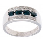 Custom Engraved Sterling Silver, Dark Sapphire & Diamond Ring