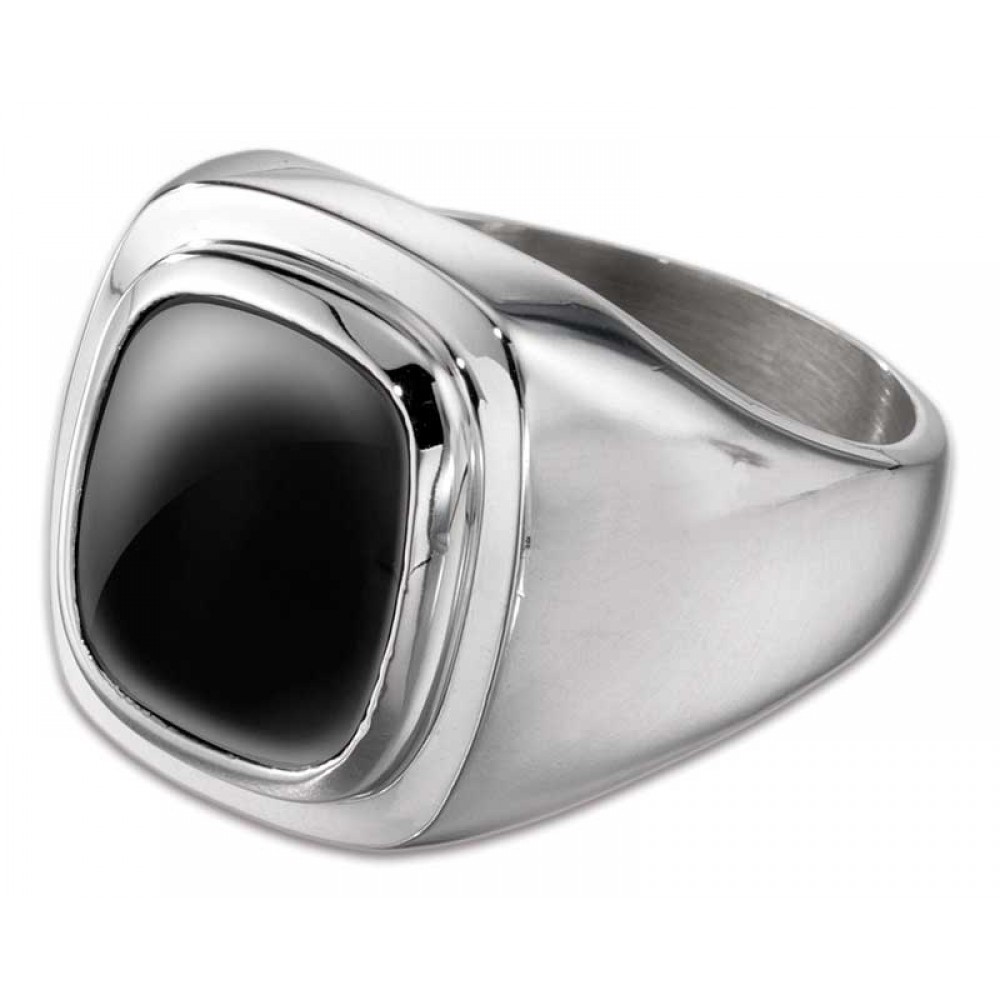 Men's Silver Sterling Black Onyx Stone Ring Logo Branded Men's Silver Sterling Black Onyx Stone Ring Logo Branded