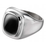 Men's Silver Sterling Black Onyx Stone Ring Logo Branded