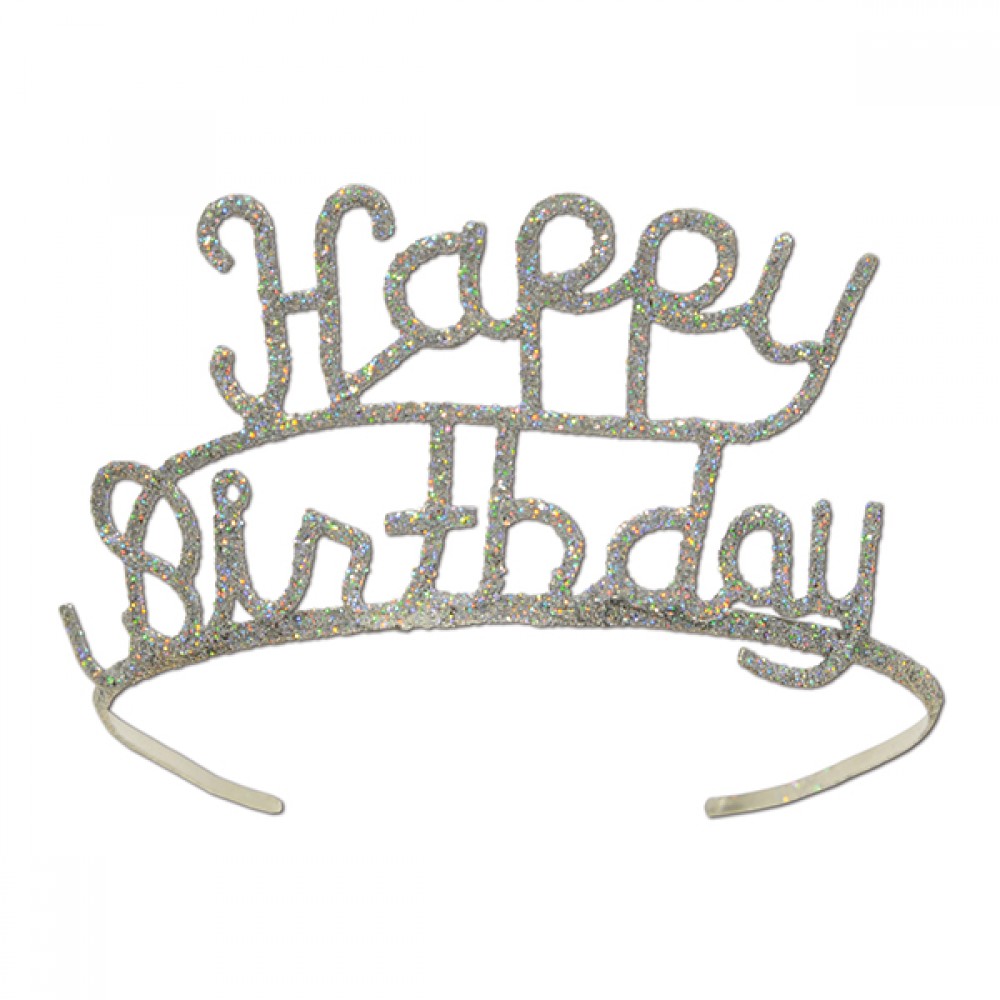 Custom Engraved Glittered Metal Happy Birthday Tiara Custom Engraved Glittered Metal Happy Birthday Tiara