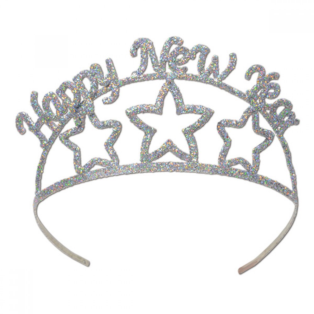 Custom Imprinted Glittered Metal Happy New Year Tiara Custom Imprinted Glittered Metal Happy New Year Tiara
