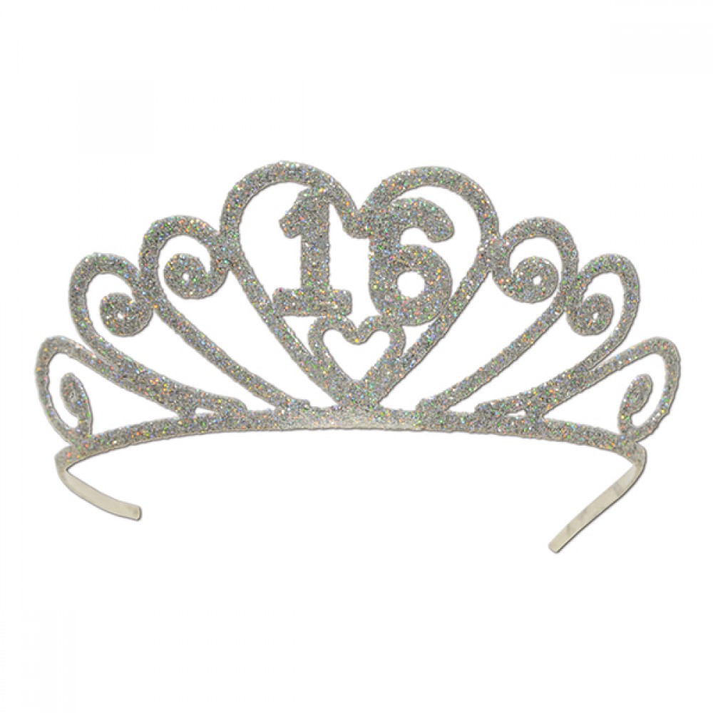 Glittered Metal "16" Tiara Logo Branded Glittered Metal "16" Tiara Logo Branded