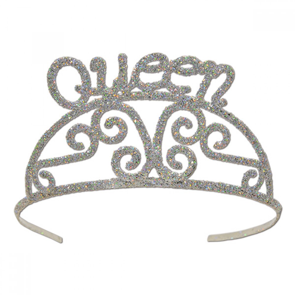 Logo Branded Glittered Metal Queen Tiara Logo Branded Glittered Metal Queen Tiara