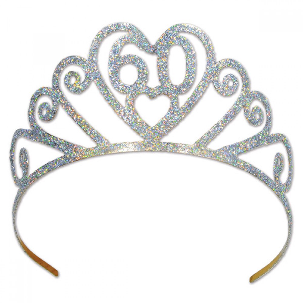 Glittered Metal "60" Tiara Logo Branded Glittered Metal "60" Tiara Logo Branded
