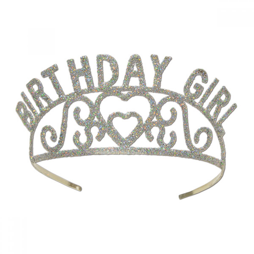Custom Imprinted Glittered Metal Birthday Girl Tiara Custom Imprinted Glittered Metal Birthday Girl Tiara