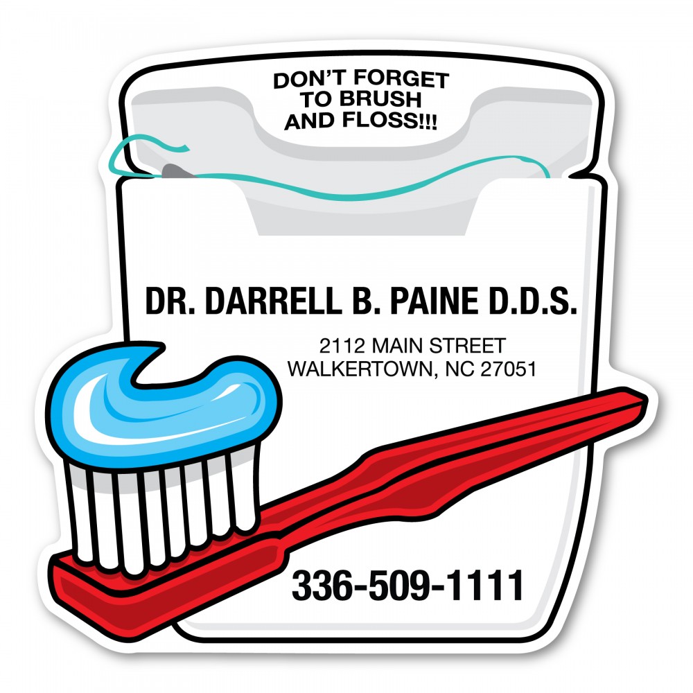 Customized Toothbrush & Floss Magnet - 4" x 4" - 20 mil