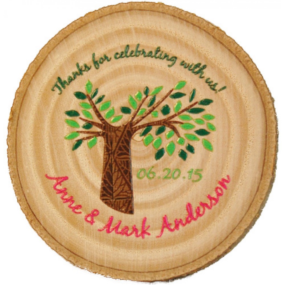 Custom Imprinted 2.5" x 2.5" - Hardwood Magnets - Bark Edged - Color Printed - USA-Made Custom Imprinted 2.5" x 2.5" - Hardwood Magnets - Bark Edged - Color Printed - USA-Made
