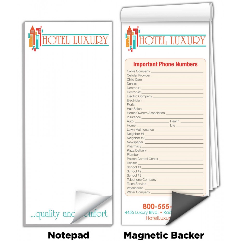 Promotional 3 1/2"x 8" Full-Color Magnetic Notepads - Important Phone Numbers