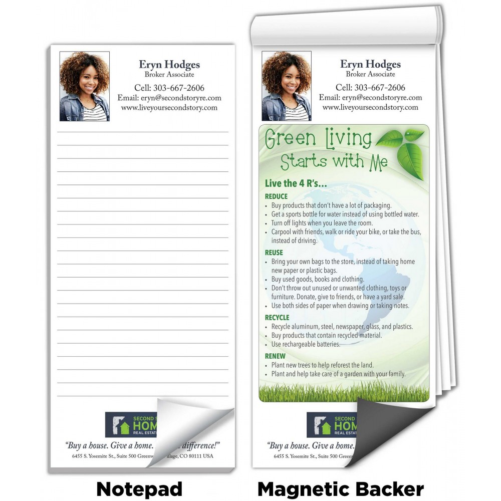 3 1/2"x8" Full-Color Magnetic Notepads - Living Green Logo Branded