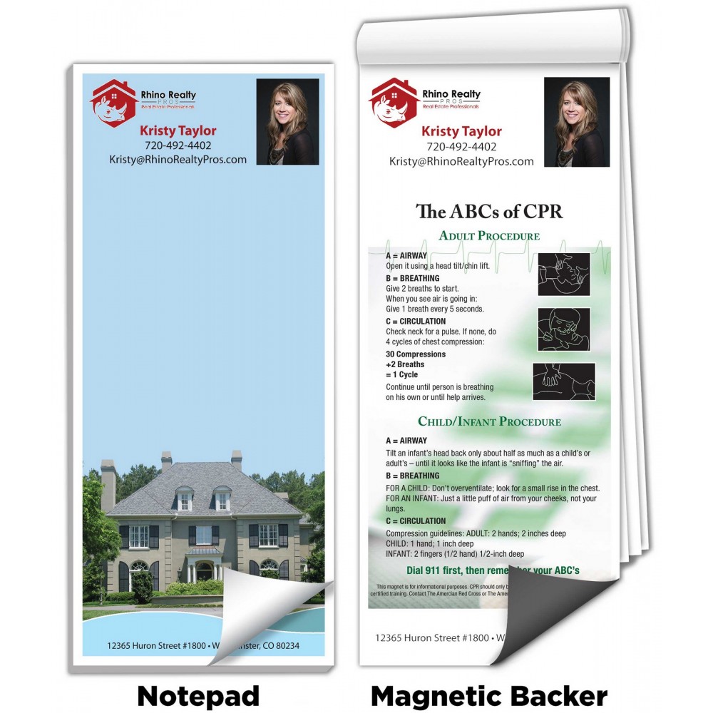 Custom Printed 3 1/2" x 8" Full-Color Magnetic Notepads - ABC's of CPR