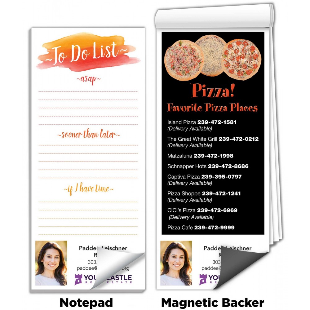 3 1/2" x 8" Full-Color Magnetic Notepads - Pizza Places Logo Branded