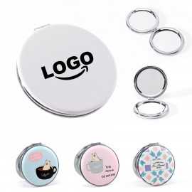 Round Leather Compact Mirror Custom Printed