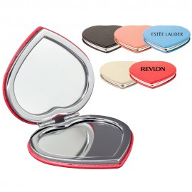 Logo Branded Pu Leather Heart Shape Compact Mirror