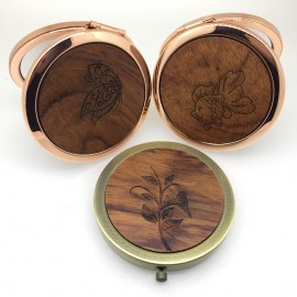 Mini Wooden Round Compact Mirror Logo Branded