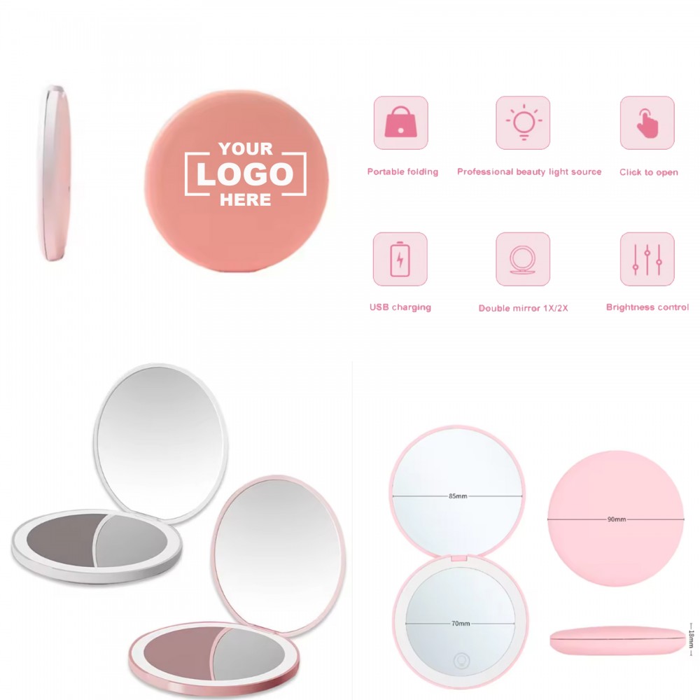 Compact LED Travel Makeup Mirror Custom Imprinted