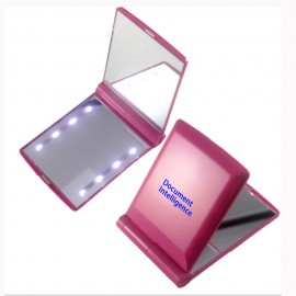 Custom Printed Folding Portable Pocket Mirror 8 Led Lights Cosmetic Makeup Mirror