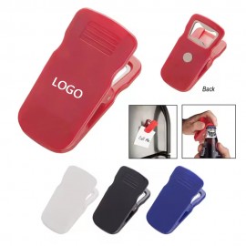 Promotional Multi-Functional Plastic Magnetic Memo Clip w/Metal Bottle Opener