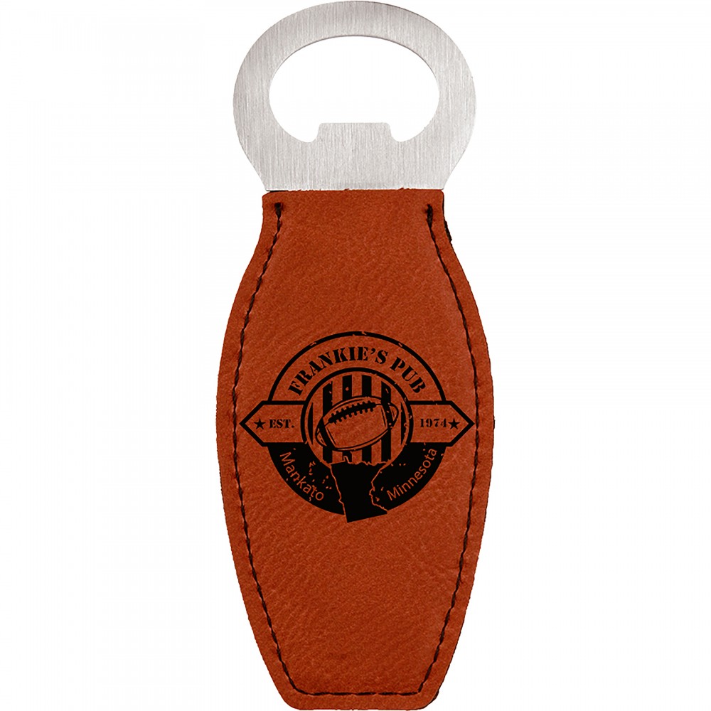 Rawhide Leatherette Bottle Opener with Magnet, Laserable Custom Imprinted