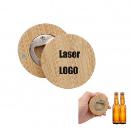 Round Magnetic Bamboo Bottle Opener Custom Imprinted  Round Magnetic Bamboo Bottle Opener Custom Imprinted