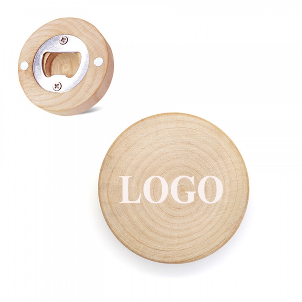Custom Imprinted Wooden Round Magnetic Bottle Opener