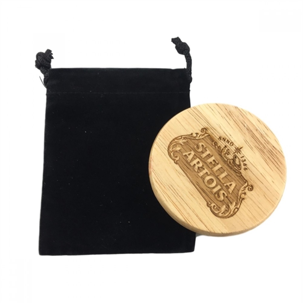Round Magnetic Bottle Opener with Velvet Bag Logo Branded Round Magnetic Bottle Opener with Velvet Bag Logo Branded
