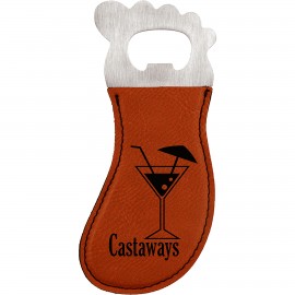 Rawhide Leatherette Foot-Shaped Bottle Opener with Magnet, Laserable Logo Branded