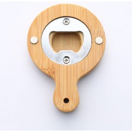 Pan Shape Bamboo Bottle Opener With Fridge Magnet Custom Imprinted