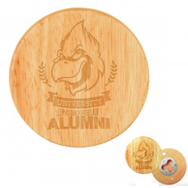 2 3/4" Round Wooden Magnetic Bottle Opener Logo Branded