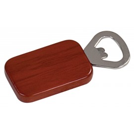 Promotional 1 1/2" x 2 1/4" Rosewood Finish Magnetic Rectangle Bottle Opener