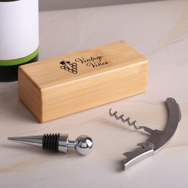 Logo Branded 2 Piece Bamboo Wine Opener Set w/Magnetic Closure
