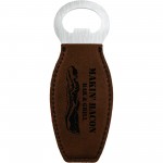 4 5/8" Dark Brown Leatherette Bottle Opener w/Magnet Logo Branded