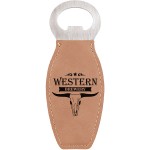 Light Brown Leatherette Bottle Opener with Magnet, Laserable Custom Printed
