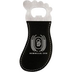 Custom Printed Black-Silver Leatherette Foot-Shaped Bottle Opener with Magnet, Laserable