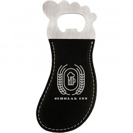 Custom Printed Black-Silver Leatherette Foot-Shaped Bottle Opener with Magnet, Laserable  Custom Printed Black-Silver Leatherette Foot-Shaped Bottle Opener with Magnet, Laserable