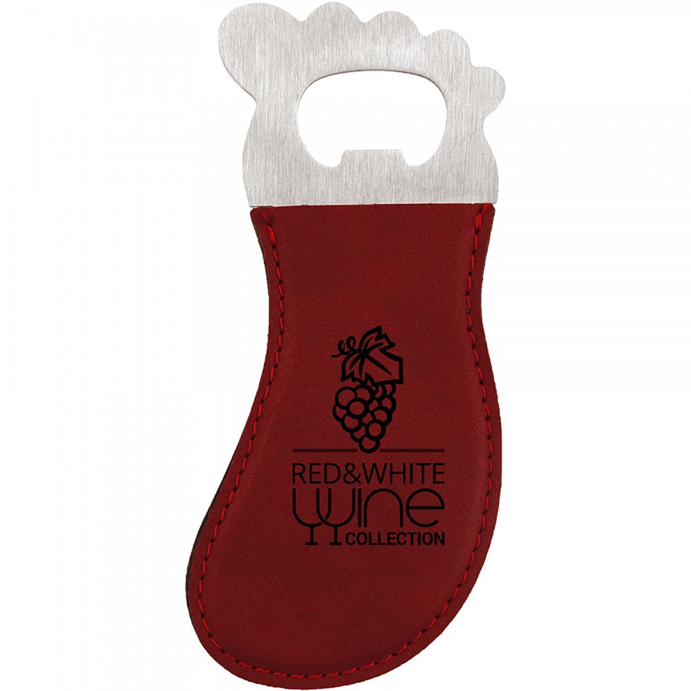 Rose Leatherette Foot-Shaped Bottle Opener with Magnet, Laserable Custom Imprinted