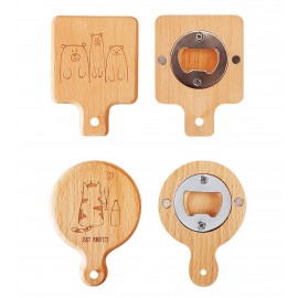 Logo Branded Pan Shape Round Wooden Bottle Opener With Magnet