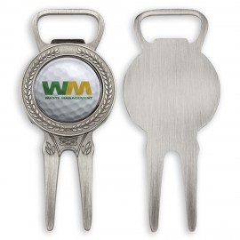 Promotional Golf Divot Repair Tool w/ Bottle Opener & Full Color Ball Marker